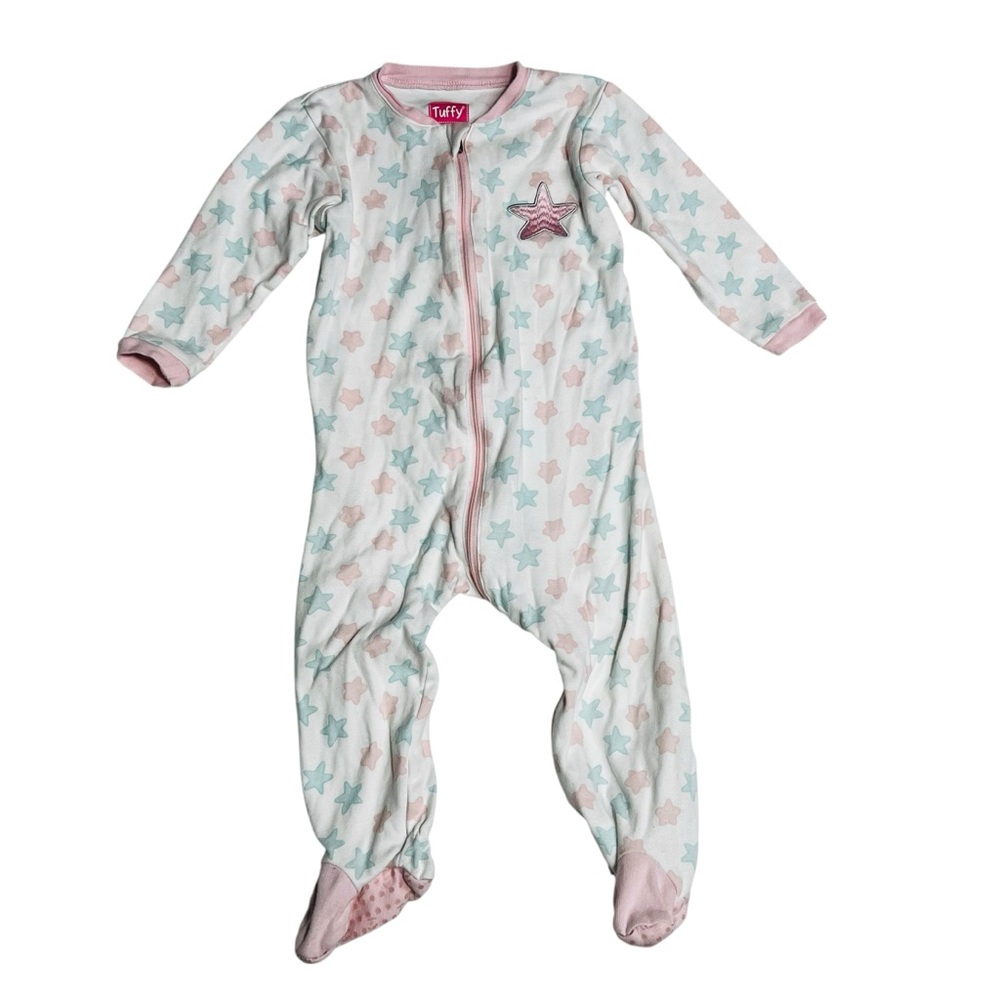 Tuffy Star Print Kids‎ Footie Pajamas - Pink and Blue